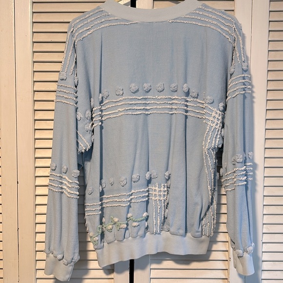 Blue Chenille Floral Long Sleeve Blouse Scott August Women’s Large - Picture 2 of 4